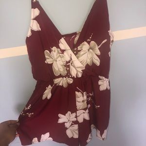 Red floral romper